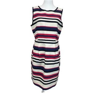 J.Crew Women’s Sleeveless Striped Peg Dress Ivory Pink Blue Career Teacher-8